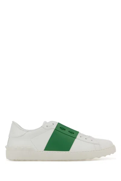 Valentino Garavani Sneakers Open In Pelle Bianca Con Banda Verde Uomo In White