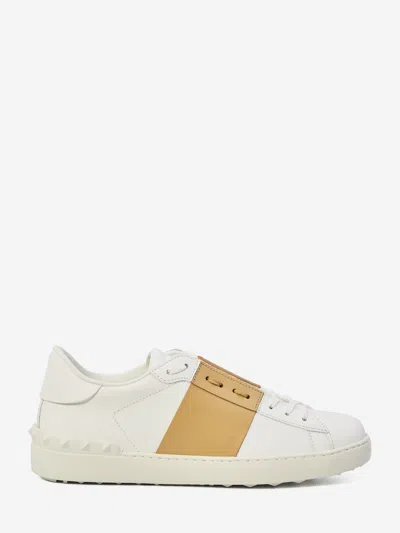 Valentino Garavani Open Sneakers In Leather With Contrast Colored Stripe And Stud Detail In Nude