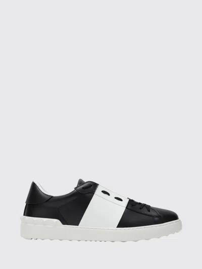 Valentino Garavani Black Leather Open Sneakers With White Band In Multi