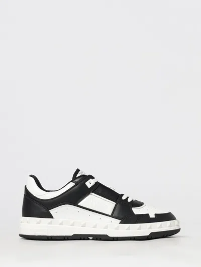 Valentino Garavani Low Sneakers Contrast Panels Perforated Toe Rubber Sole In Black