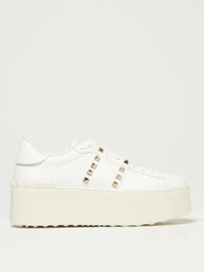 Valentino Garavani White Rockstud Elegant Sneakers With Golden Studs