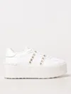 Valentino Garavani Flatform Rockstud Untitled Trainer In Calfskin And Wool Woman White 39 In 白色