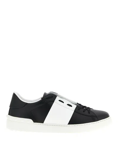 Valentino Garavani Open Leather Sneakers With Contrast Band And Stud Details Shoes In Black