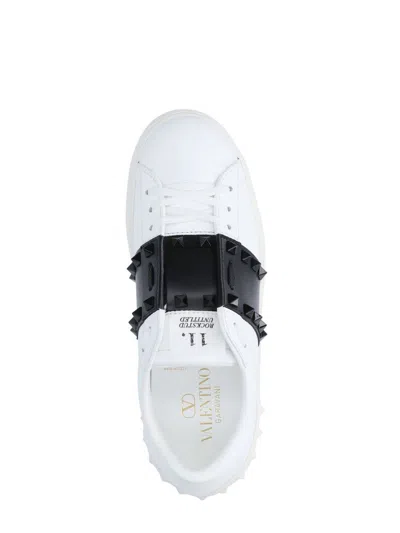Valentino Garavani White Leather Open Sneakers With Navy Blue Band