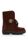 Valentino Suede Sheep Shearling Snow Booties In Brown