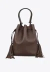 Valentino Drawstring Tassel-embellished Leather Shoulder Bag In Brown