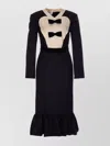 Valentino Belted Bow-embellished Velvet And Ottoman-trimmed Wool Midi Dress