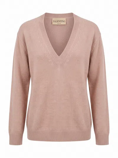 Valentino Cable-knit V-neck Sweater In Pink