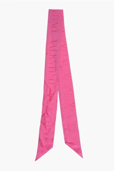 Valentino Garavani Solid Color Silk Foulard With All-over Logo In Pink