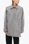 Valentino Solid Color Silk Overshirt With Snap Buttons In Gray