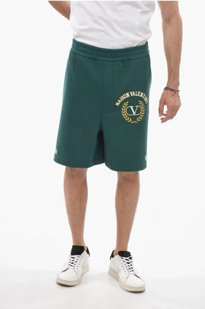 Valentino Solid Color Sweatshorts With Printed Logo In Green