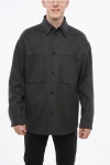 Valentino Solid Color Virgin Wool Overshirt With Double Breast Pocket In Gray