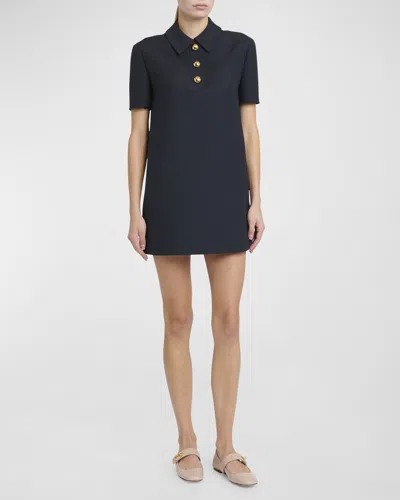 Valentino Solid Crepe Short-sleeve Mini Polo Shirtdress In Navy