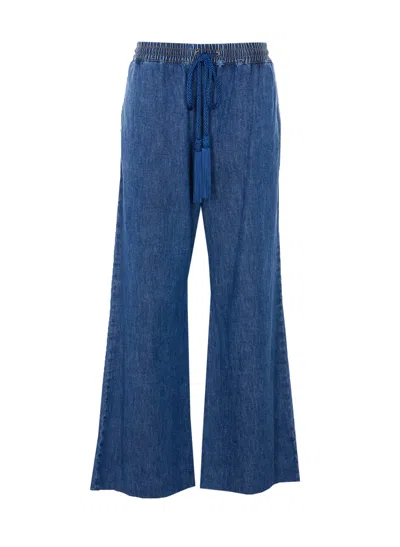 Valentino Solid Denim Pants In Blue