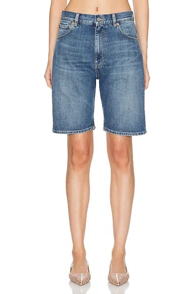 Valentino Solid Denim Short In Medium Blue Denim