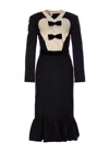 Valentino Belted Bow-embellished Velvet And Ottoman-trimmed Wool Midi Dress