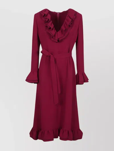Valentino Solid Dress Featuring Ruffled Accents In Purple