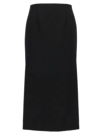 Valentino Virgin Wool Longuette Skirt With Slits And Silk Lining In Black