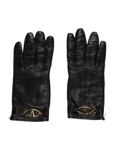 Pre-owned Valentino Garavani Solid Leather Gloves In Black