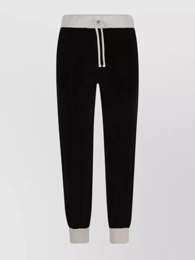 Valentino Solid Ribbed Cuffs Elastic Waistband Trousers In Black