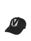 Valentino Garavani Black Hat With Logo On The Front In Cotton Man In Gris
