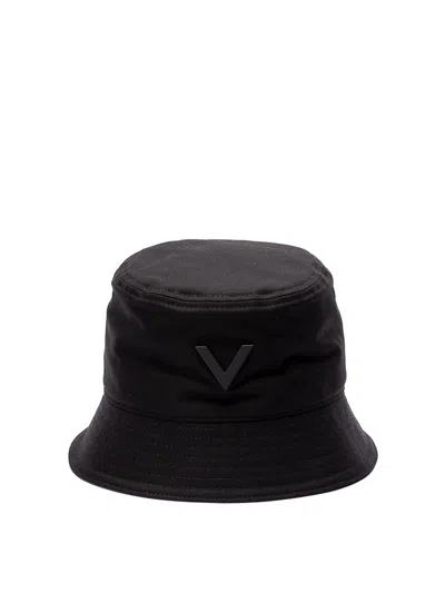 Valentino Garavani V-logo Cotton Bucket Hat In Black