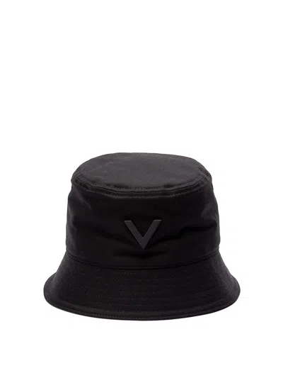 Valentino Garavani V-logo Cotton Bucket Hat In Black  