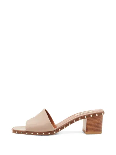 Pre-owned Valentino Garavani Soul Rockstud Mules In Neutral