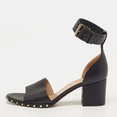 Pre-owned Valentino Garavani Soul Rockstud Size 36 Black Leather Ankle Strap Sandals