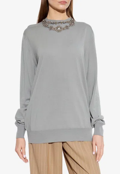 Valentino Sparkling Crystals Sweater In Gray