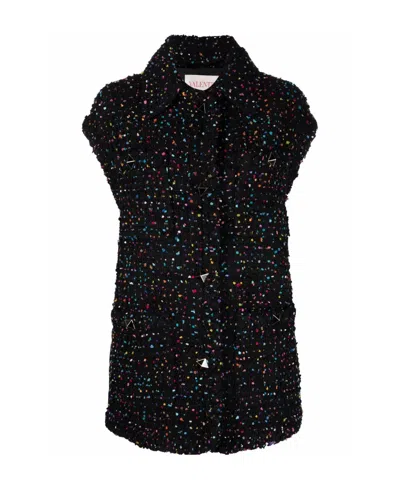 Valentino Speckled Button-up Jacket In Black