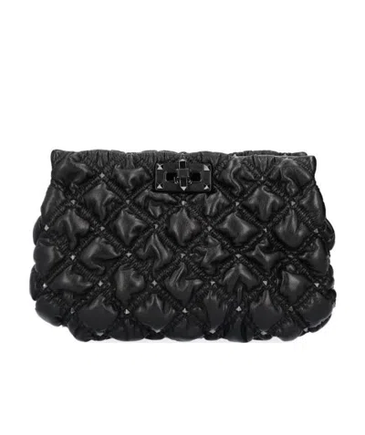 Valentino Garavani Spikeme Leather Clutch In Black