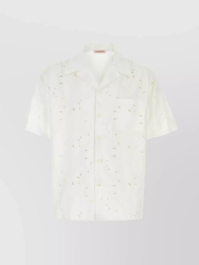 Valentino Spread Collar Cotton Blend Shirt In White
