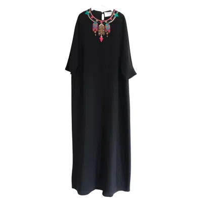 Pre-owned Valentino Spring 2014 Embellished Loose Fit Maxi Dress Gown In Black