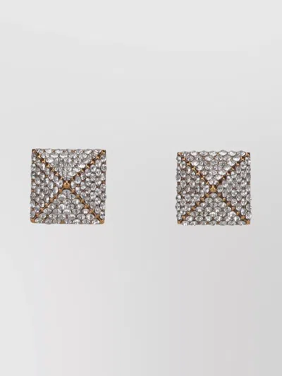 Valentino Garavani Square Crystal Stud Earrings In Gold-tone In Metallic