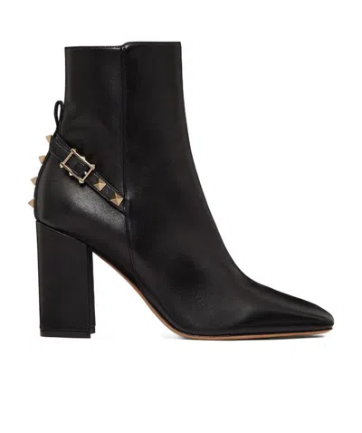 Valentino Garavani Square Head Nailed Short Boots In Black