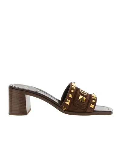 Valentino Garavani Square-headed High-heeled Sandals In Brown