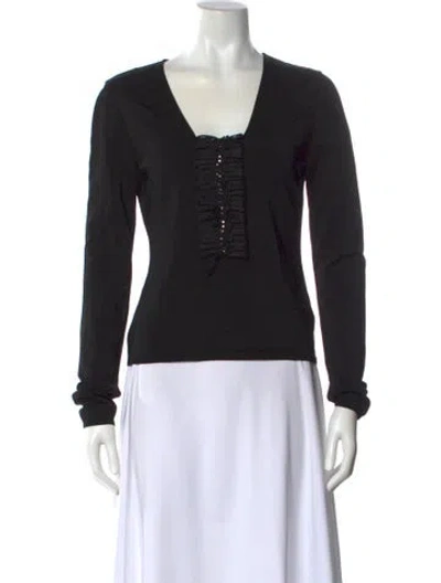Pre-owned Valentino Square Neckline Long Sleeve Top In Black