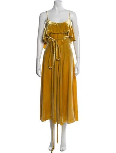 Pre-owned Valentino Square Neckline Midi Length Dress In Yellow