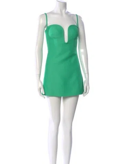 Pre-owned Valentino Square Neckline Mini Dress In Green