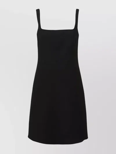 Valentino Square Neckline Wool Silk Dress In Black