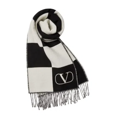 Valentino Square-pattern Wool-cashmere Scarf In Black