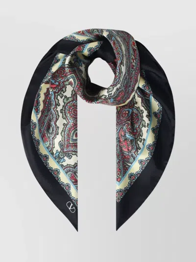 Valentino Square Silk Scarf Paisley Print In Black