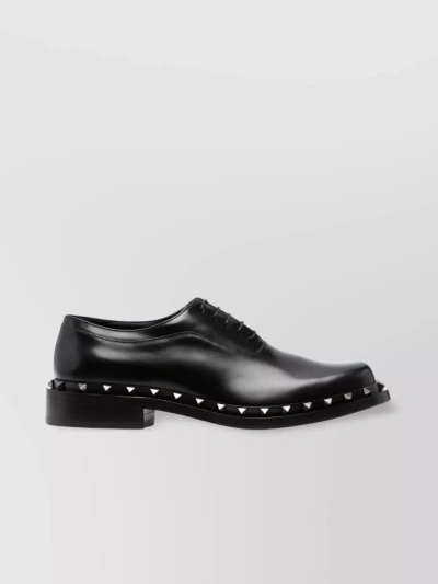 Valentino Garavani Square-toe Leather Lace-up Brogues In Black