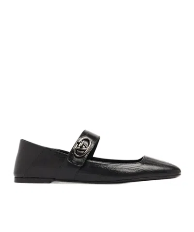 Valentino Garavani Leather Locker Ballerina Flats In Black
