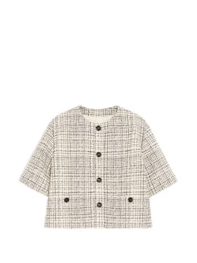 Valentino Tweed Cropped-sleeve Jacket In Neutral