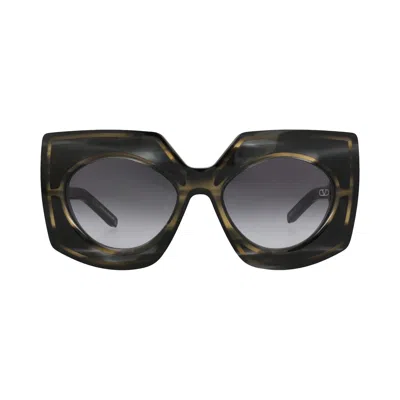 Pre-owned Valentino Square-frame Acetate Sunglasses 'black/havana/grey' | Women's Size Onesize