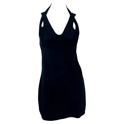 Pre-owned Valentino S/s 1994  Garavani Runway Navy Blue Halter Neck Stripe Flare Mini Dress