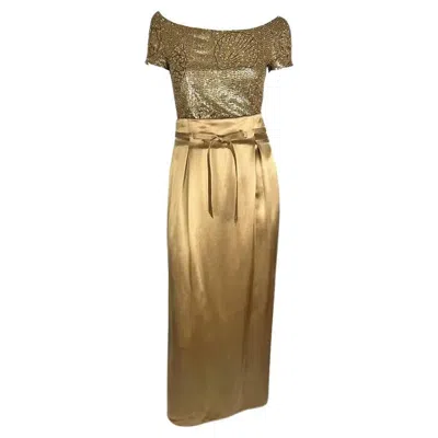 Pre-owned Valentino S/s 1996  Garavani Runway Beaded Sequin Shell Bodysuit Satin Skirt Set In Brown