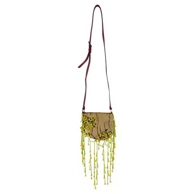 Pre-owned Valentino Garavani S/s 2000  Tan Pony Hair Floral Beaded Lizard Trim Bag In Brown